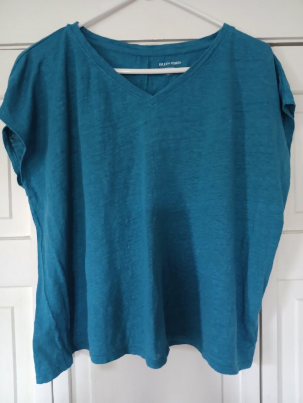 Eileen Fisher Organic Linen Tee in Dragonfly (Teal)